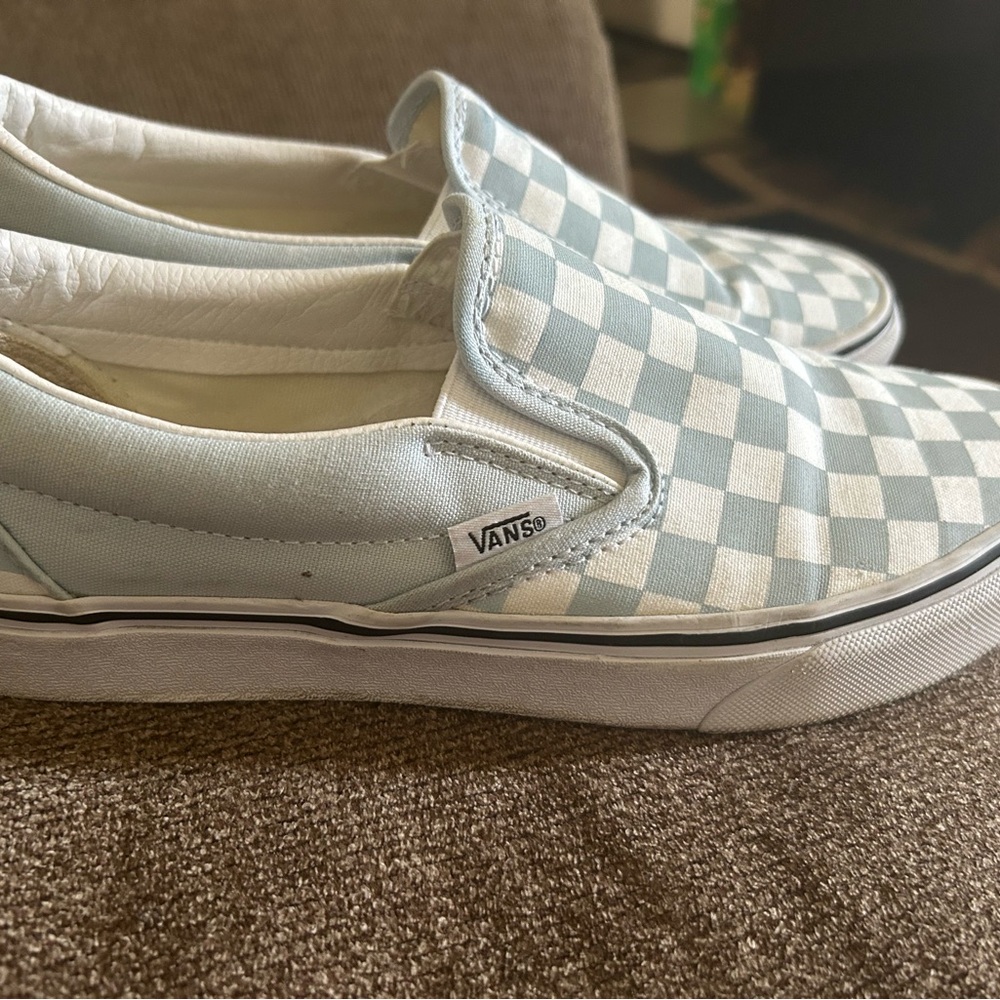 Light blue Checker slip on vans